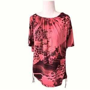 Top orange and black floral print - Size 1X